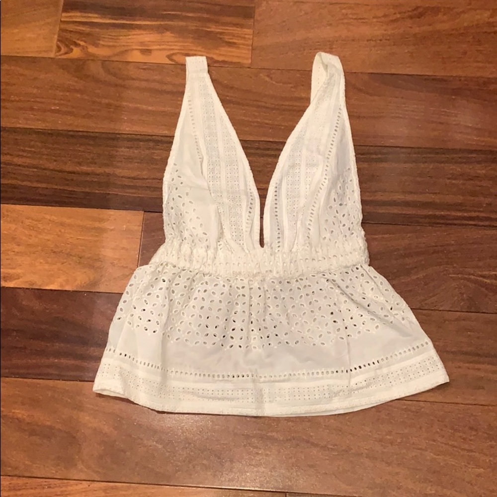 Pull&Bear white blouse with plunging neckline